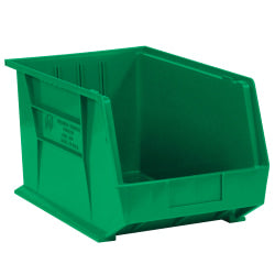 Partners Brand Plastic Stack & Hang Bin Boxes, Medium Size, 10 3/4in x 8 1/4in x 7in, Green, Pack Of 6