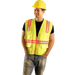 Non-ANSI Contractor Style Solid Vests, X-L, Hi-Viz Orange; Yellow Contrast Trim