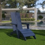 Flash Furniture Sawyer Modern All-Weather Poly Resin Wood Adirondack Chair With Footrest, Navy