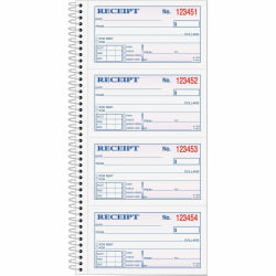 TOPS Money/Rent Receipt Book, 2-Part, Carbonless, 11in x 5 1/4in, White/Canary