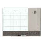 U Brands 3N1 Magnetic Glass Dry-Erase Monthly Calendar Board, 24in X 18in, White/Gray Surface,White Aluminum Frame, Actual Size 23in X 17in (3196U00-01)