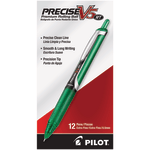 Pilot Precise V5 Liquid Ink Retractable Rollerball Pens, Extra Fine Point, 0.5 mm, Assorted Barrels, Green Ink, Pack Of 12