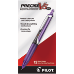 Pilot Precise V5 Liquid Ink Retractable Rollerball Pens, Extra Fine Point, 0.5 mm, Assorted Barrels, Purple Ink, Pack Of 12