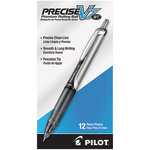 Pilot Precise V7 Liquid Ink Retractable Rollerball Pens, Fine Point, 0.7 mm, Black Barrels, Black Ink, Pack Of 12 Pens