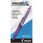 Pilot Precise V7 Liquid Ink Retractable Rollerball Pens, Fine Point, 0.7 mm, Assorted Barrel Colors, Purple Ink, Pack Of 12 Pens