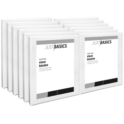 Just Basics View 3-Ring Binder, 1/2in Round Rings, White, Pack Of 12