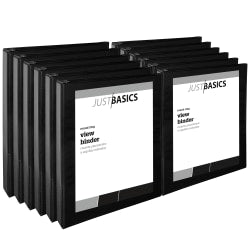 Just Basics View 3-Ring Binder, 1in Round Rings, Black, Pack Of 12