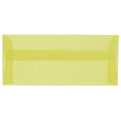 JAM Paper #10 Business Booklet Envelopes, Translucent, Gummed Closure, Primary Yellow, Pack Of 25