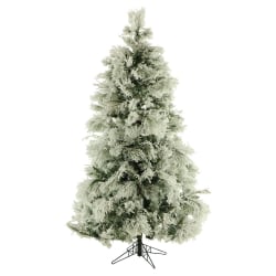 Fraser Hill Farm Flocked Snowy Pine Christmas Tree, 9ft, With Clear LED String Lighting