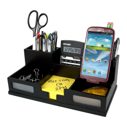 Victor Midnight Black Collection Desk Organizer With Smartphone Holder, 5 1/2inH x 10 1/2inW x 3 1/2inD, Black