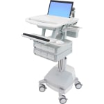 Ergotron StyleView Laptop Cart Desk Workstation SLA Powered, 6 Drawers, 50-1/2inH x 17-1/2inW x 30-3/4inD, White/Gray