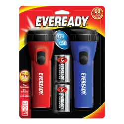 Eveready Economy LED Flashlight Twin Pack, 2 7/16in, Red/Blue, Pack Of 2