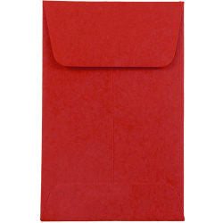 JAM Paper Coin Envelopes, #1, Gummed Seal, 30% Recycled, Red, Pack Of 25