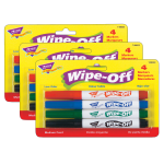 TREND Wipe-Off Markers, 4 Markers Per Pack, Set Of 3 Packs, Medium Point, Assorted Colors, 12 Markers