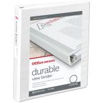 Office Depot Brand Durable View 3-Ring Binder, 1in Round Rings, White