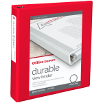 Office Depot Brand Durable View 3-Ring Binder, 1 1/2in Round Rings, Red