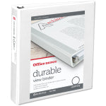 Office Depot Brand Durable View 3-Ring Binder, 1 1/2in Round Rings, White