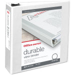 Office Depot Brand Durable View 3-Ring Binder, 3in Round Rings, White