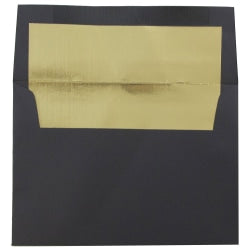 JAM Paper Foil-Lined Booklet Invitation Envelopes, A6, Gummed Seal, 30% Recycled, Black/Gold, Pack Of 25