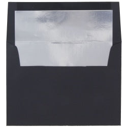 JAM Paper Foil-Lined Booklet Invitation Envelopes, A7, Gummed Seal, 30% Recycled, Black/Silver, Pack Of 25