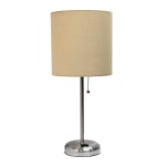 Creekwood Home Oslo Power Outlet Metal Table Lamp, 19-1/2inH, Tan Shade/Brushed Steel Base