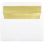 JAM Paper Foil-Lined Invitation Envelopes, A9, Gummed Seal, Gold/White, Pack Of 25