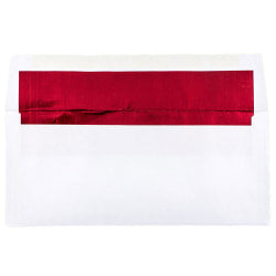 JAM PAPER #10 Business Foil Lined Envelopes, 4 1/8in x 9 1/2in, White with Red Foil, Pack Of 25