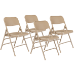 National Public Seating Steel Triple Brace Folding Chairs, Beige, Pack Of 4