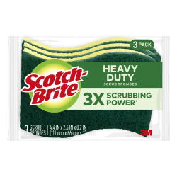 Scotch-Brite HD-3 Heavy-Duty Scrub Sponges, Green/Yellow, Pack Of 3