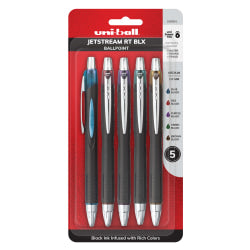 uni-ball JetStream RT Retractable Ballpoint Pens, Bold Point, 1.0 mm, Black Barrels, Assorted Ink Colors, Pack Of 5