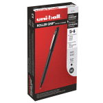 uni-ball Grip Rollerball Pens, Micro Point, 0.5 mm, Black Barrels, Black Ink, Pack Of 12