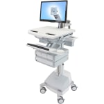 Ergotron StyleView Cart with LCD Arm, SLA Powered, 4 Drawers - 4 Drawer - 38 lb Capacity - 4 Casters - Aluminum, Plastic, Zinc Plated Steel - White, Gray, Polished Aluminum