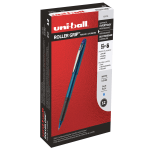 uni-ball Grip Rollerball Pens, Micro Point, 0.5 mm, Blue Barrel, Blue Ink, Pack Of 12