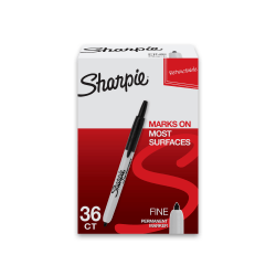 Sharpie Retractable Permanent Markers, Fine Point, Black Ink, Pack Of 36