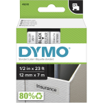 DYMO D1 Standard Label Tape, 45015, Rectangle, 0.5in x 23ft, Black On Clear