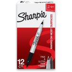 Sharpie Twin-Tip Permanent Markers, Fine/Ultra Fine Points, Black, Pack Of 12