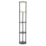 Adesso Stewart Shelf Floor Lamp, 62 1/2inH, Black Base/White Fabric Shade