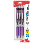 Pentel EnerGel Deluxe RTX Gel Pens, Medium Point, 0.7 mm, Assorted Barrels, Violet Ink, Pack Of 3