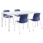 KFI Studios Dailey Table Set With 4 Sled Chairs, White Table/Navy Chairs