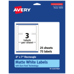 Avery Permanent Labels With Sure Feed, 94250-WMP25, Rectangle, 3in x 7in, White, Pack Of 75