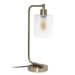 Lalia Home Modern  Iron Desk Lamp, 19inH, Clear Glass/Antique Brass