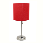 Creekwood Home Oslo Power Outlet Metal Table Lamp, 19-1/2inH, Red Shade/Brushed Steel Base