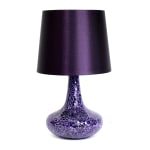 Simple Designs Mosaic Tiled Glass Genie Table Lamp with Fabric Shade, Purple