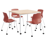 KFI Studios Dailey Square Dining Set With Caster Chairs, Natural/White/Coral