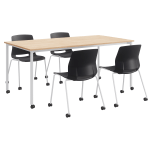 KFI Studios Dailey Table And 4 Chairs, With Casters, Natural/White Table, Black/White Chairs