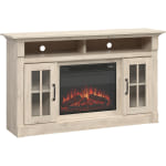 Sauder Select Media Center Fireplace For 65in TVs, 35inH x 60inW x 16-3/4inD, Chalk Oak