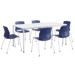 KFI Studios Dailey Table Set With 6 Poly Chairs, White Table/Navy Chairs