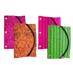 Inkology Tribal Binder Pencil Pouches, 10in x 7in, Assorted Colors, Pack Of 6 Pouches