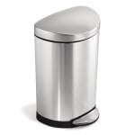 simplehuman Semi-Round Metal Fingerprint-Proof Step Trash Can, 2.6 Gallons, 17-1/2inH x 11-1/5inW x 10-3/5inD, Brushed Stainless Steel