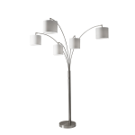 Adesso Trinity 5-Arm Arc Lamp, 82inH, White Shade/Brushed-Steel Base